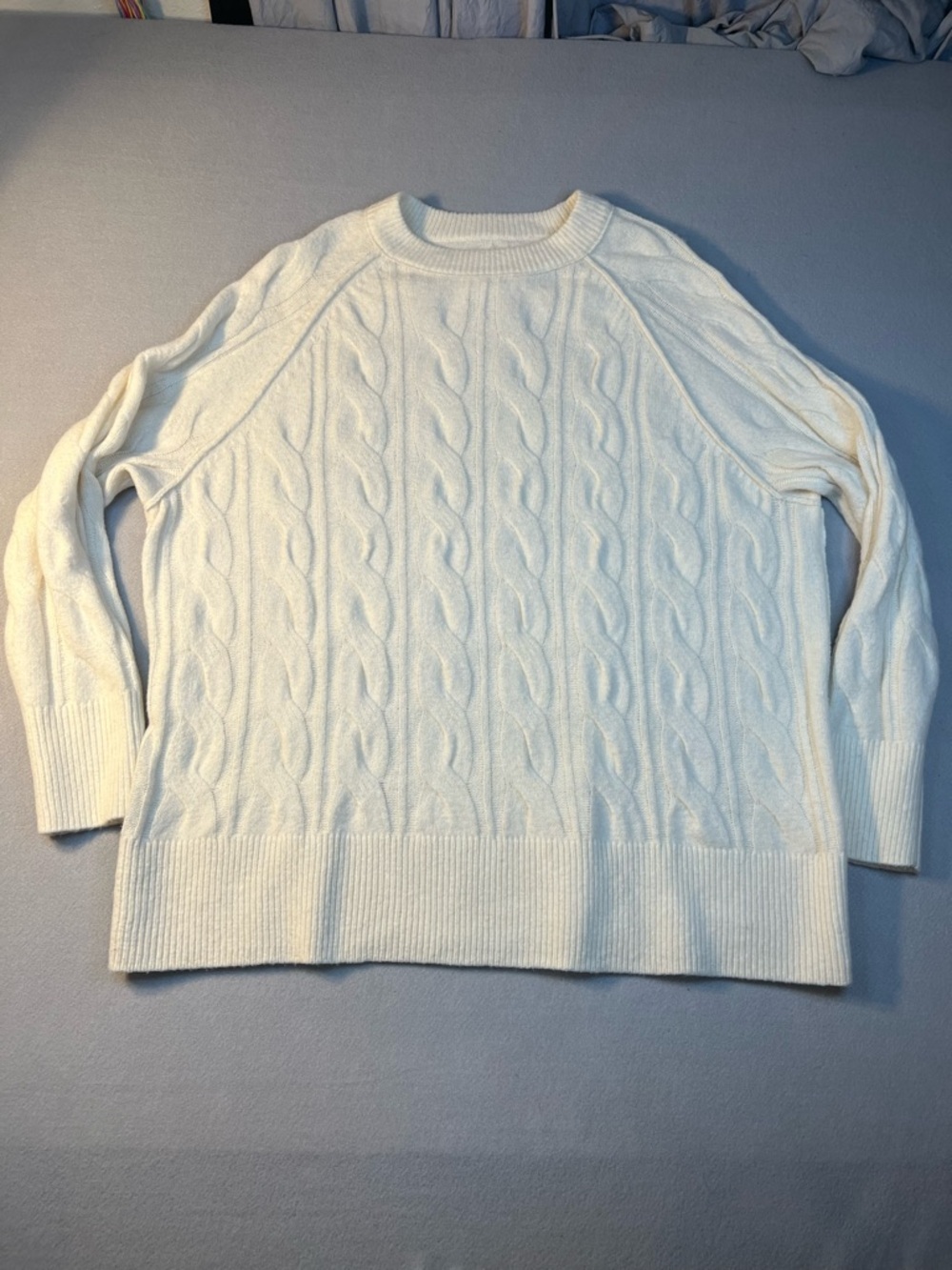 Aerie unREAL Cable Knit Crew Neck Sweater Natural Cream Size Medium